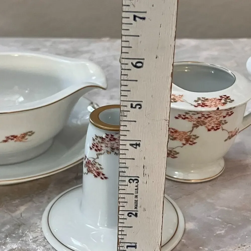 Fukagawa Arita Porcelain Gravy Boat Cream & Candle Holder Maple Leaves Handpaint